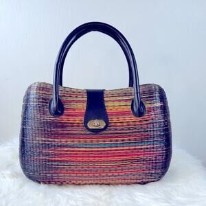 NEW! Le Sac Original Philippine Handwoven Rattan Multicolor Striped Handbag